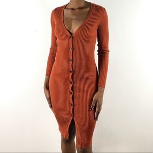 Forever 21 ribbed knit button down orange dress